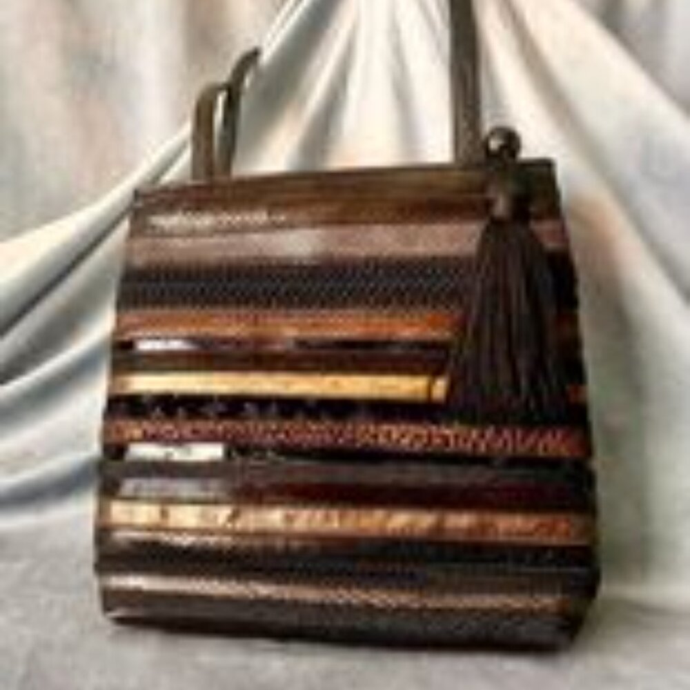 Vintage Shaif Patterned Sling Purse, Brown, Black,